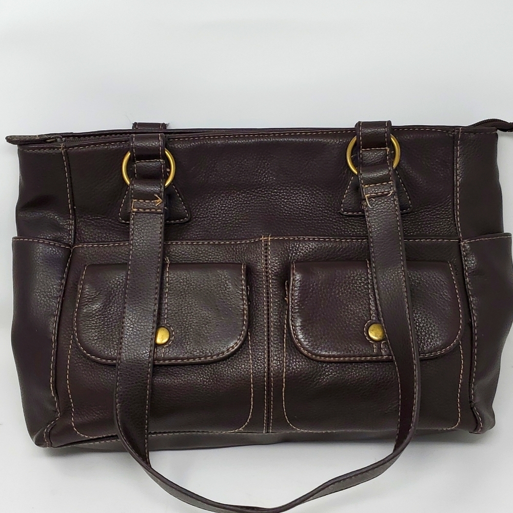 Brown Leather Shoulder Bag Gold Hardwear